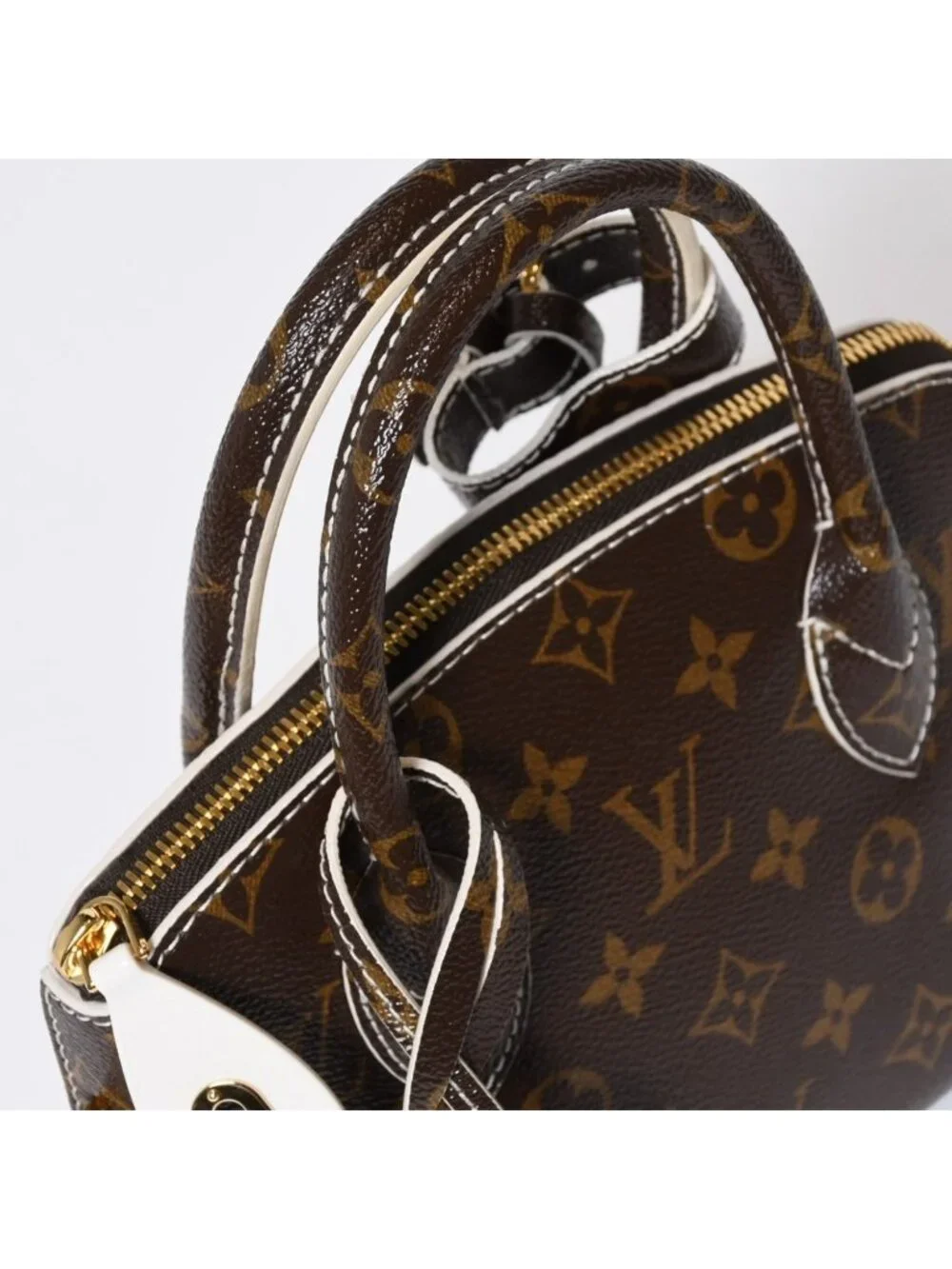 Louis Vuitton Shiny Monogram Lockit BB Handbag Brown Leather Gold